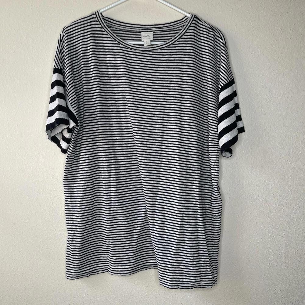 Max Mara Leisure Garbo Stripe Linen T-Shirt Oversized Size M Shoulder Details